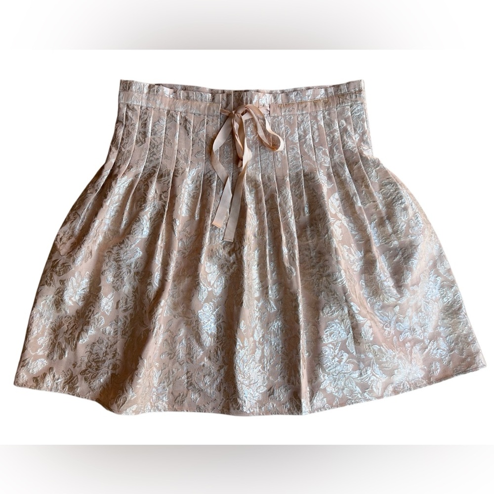 NWT BCBGMAXAZRIA “Dana” Paper Bag Waist Jacquard Pleated Skirt $158 Sz S Peach